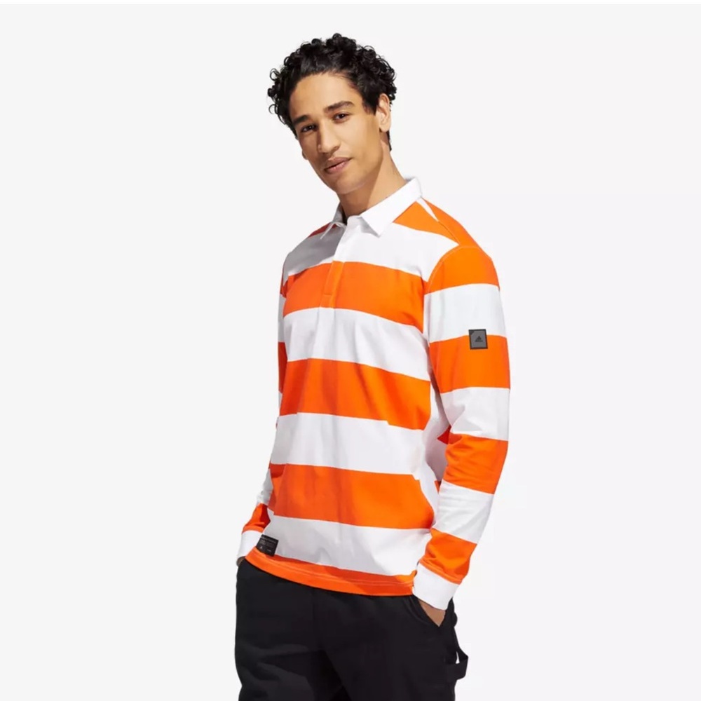 Adidas Orange and White Striped Polo Shirt